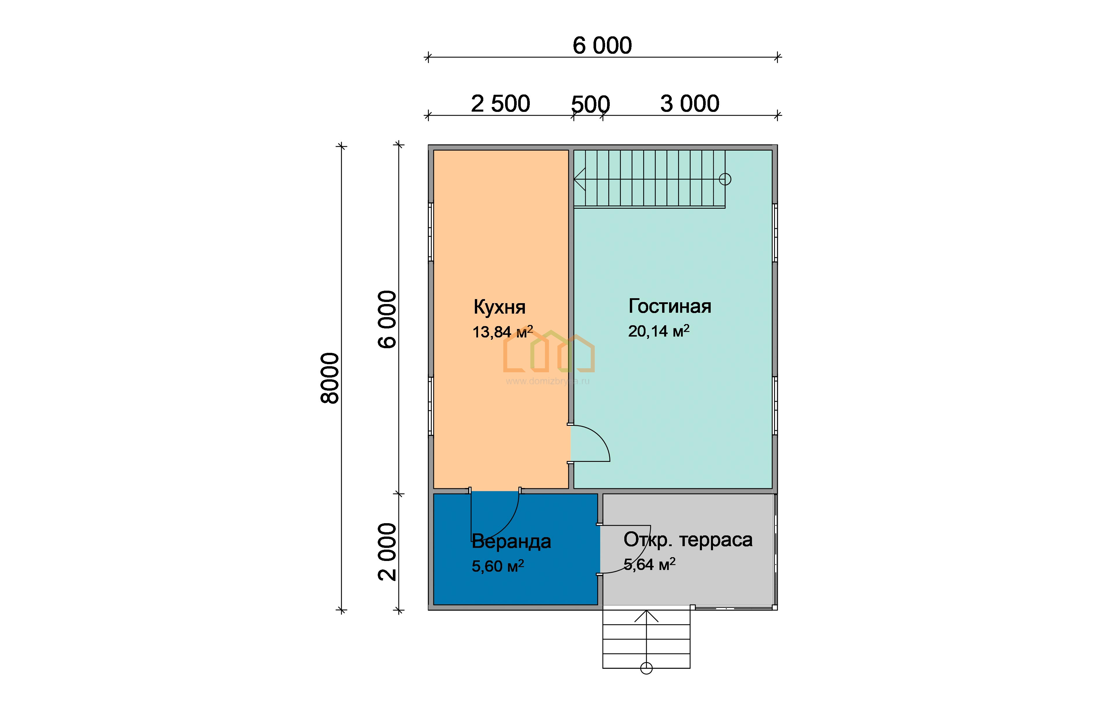 Каркасный дом 6х8 с мансардой - цена 1417000 руб под ключ в Смоленске.  Площадь: 75 м² с верандой