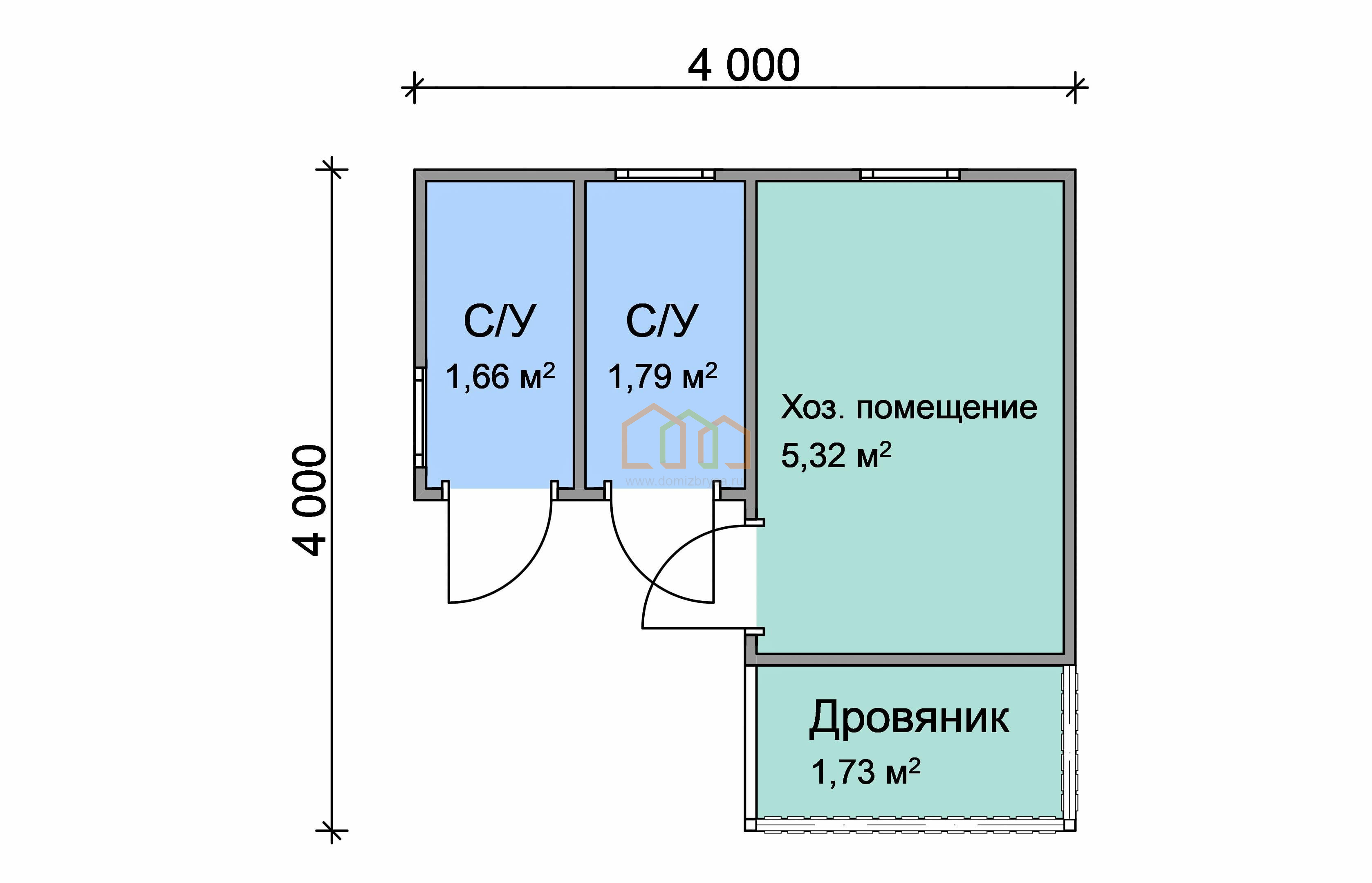 Угловой хозблок с туалетом, душем и дровником 4x4 (16 м²), цена 202500 руб.  под ключ в Смоленске